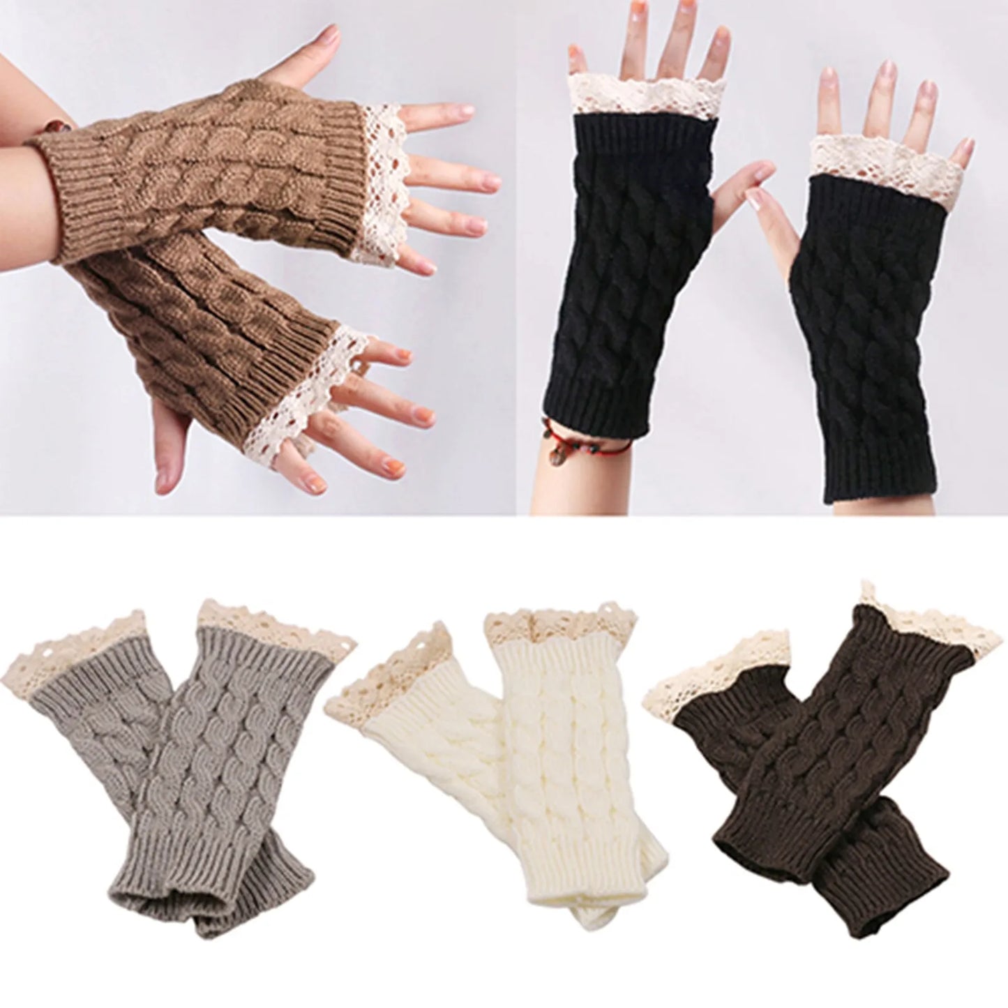 Women Knitted Arm Warmers Long Fingerless Lace Gloves Knitted Warm Mitten Wrist Elbow Warmer Winter Gift Autumn Winter Gloves
