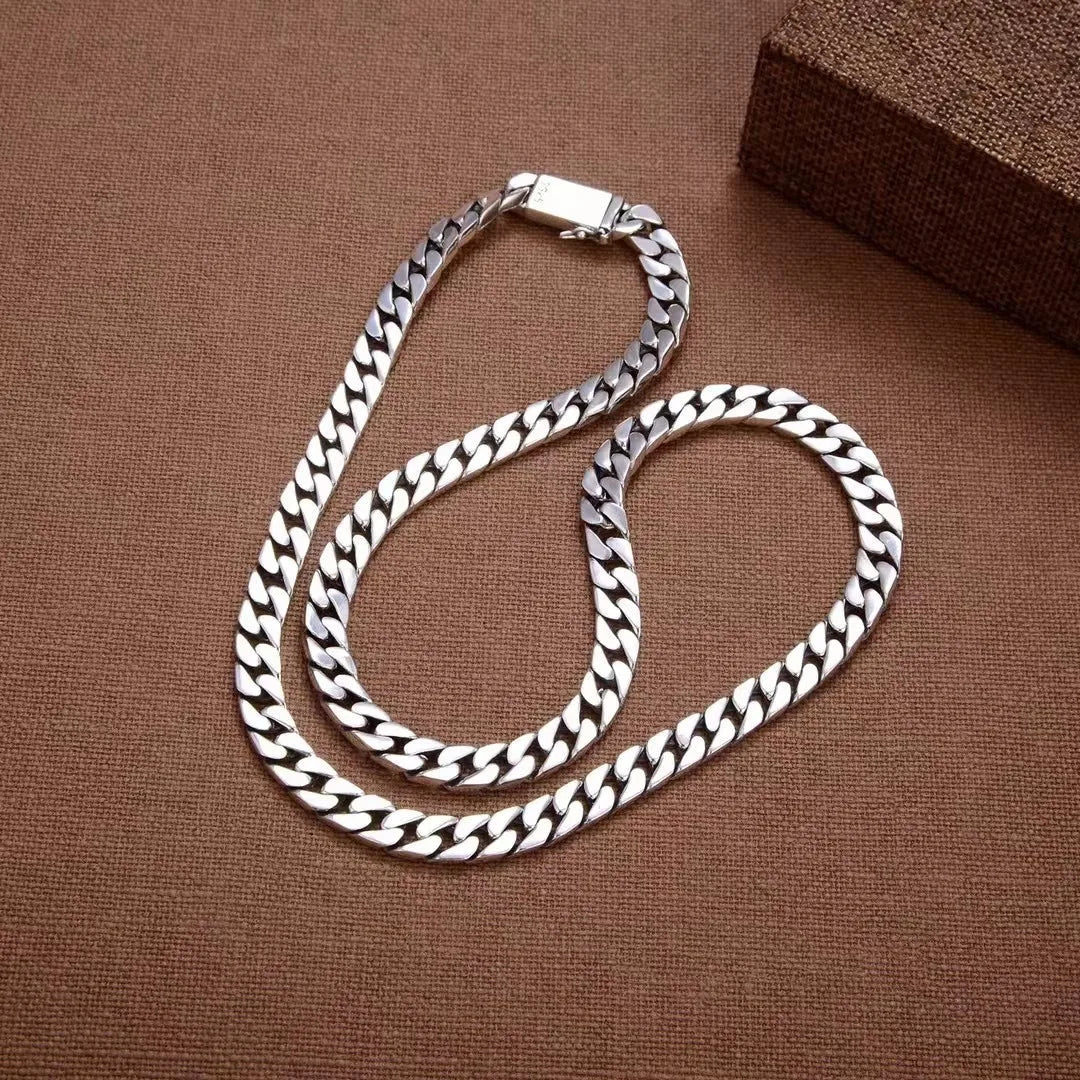 6,7,8mm Weighty Solid Sterling Silver Cuban Link Thick Hip Hop Chain Miami Men Women Box Closure Heavy Rapper Necklace