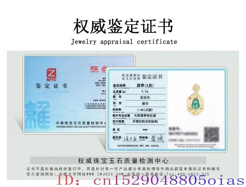 Blue Jadeite Gourd Pendant Necklace 18K Gold Plated Natural Burmese Jade Accessories Gifts for Women Real Jewelry Charms Gift