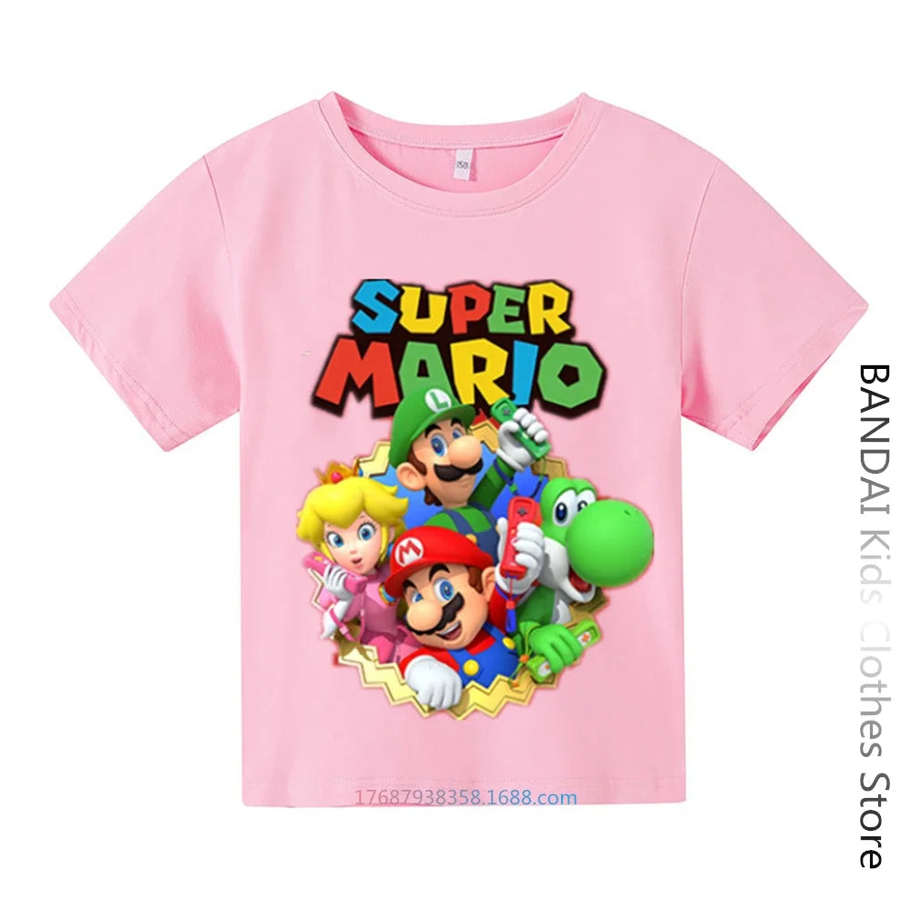Super Mario Tshirt  Kids Fashion Baby Boy Clothes Mario Bros T-shirt Pikachu Cotton Children Tops Girls Clothing Casual Tees