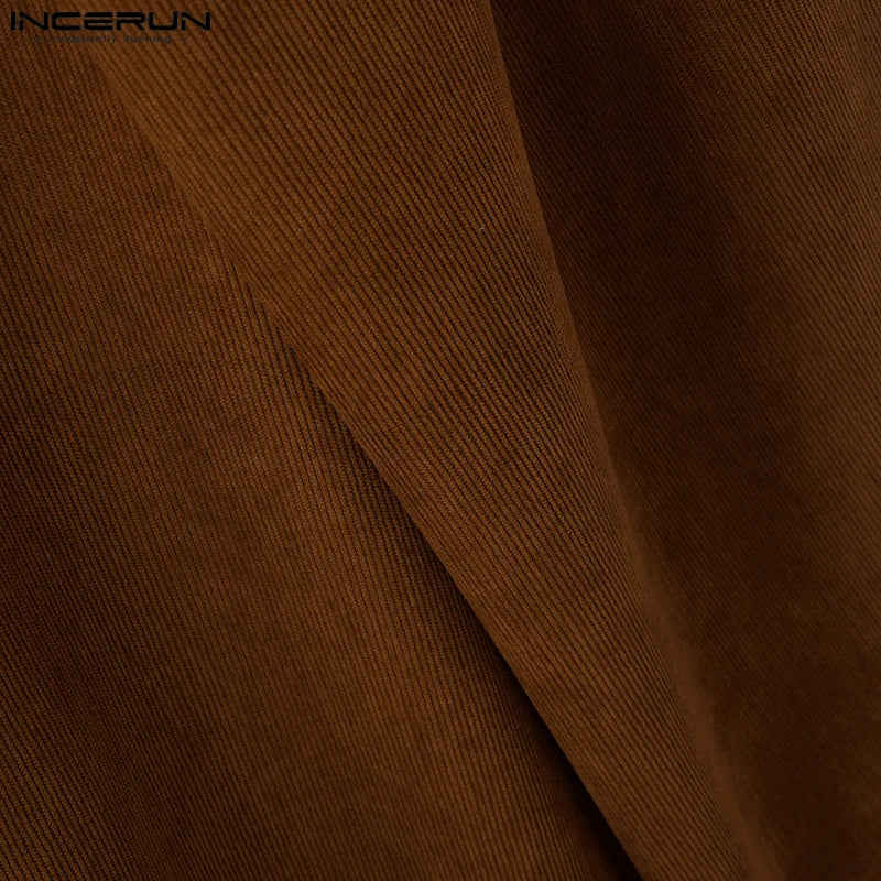 INCERUN American Commuting Men Long Loose Pants 2024 Handsome Boy High Waist Solid Color Trousers Fold Cross Wide Leg Bottoms