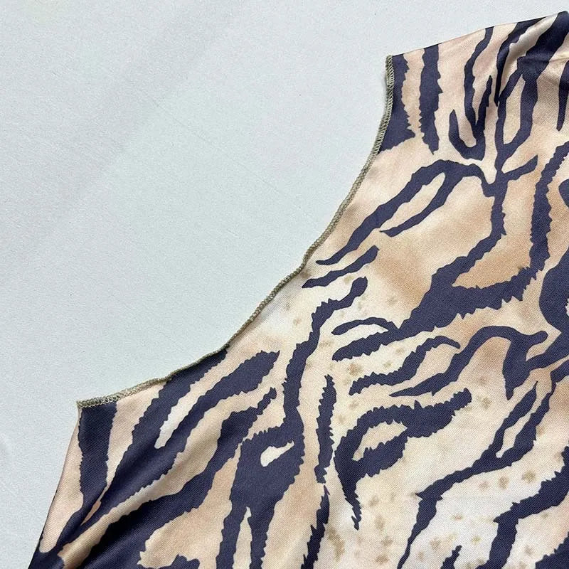 Tiger Printed Two Piece Set for Women, Sexy Long Sleeve Tops, Maxi Skirts, Matching Sets, Slim Outfits, Party Wear, Summer