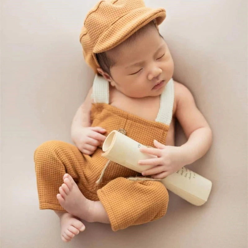 Newborn Photography Props Set Baby Boy Picture Outfits Newborn Boy Overalls Photo Studio Clothes Boy Costume Hat