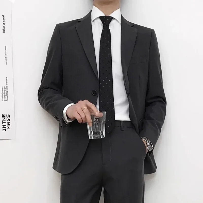 Mens Suits (SB) (Blazer+ Pants) Fashion Business Casual Slim-fit Wedding Solid Color Gentleman British Style Work Evening Dress 6XL