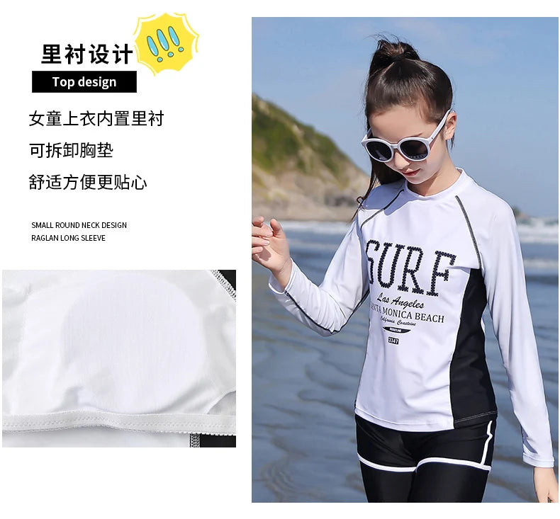 2022 Girls Boys Rashguard Wetsuit Diving Suit 3 Pcs Swimsuit Sports Long-sleeve Pants Surfing Big Children Sunscreen Swimwear