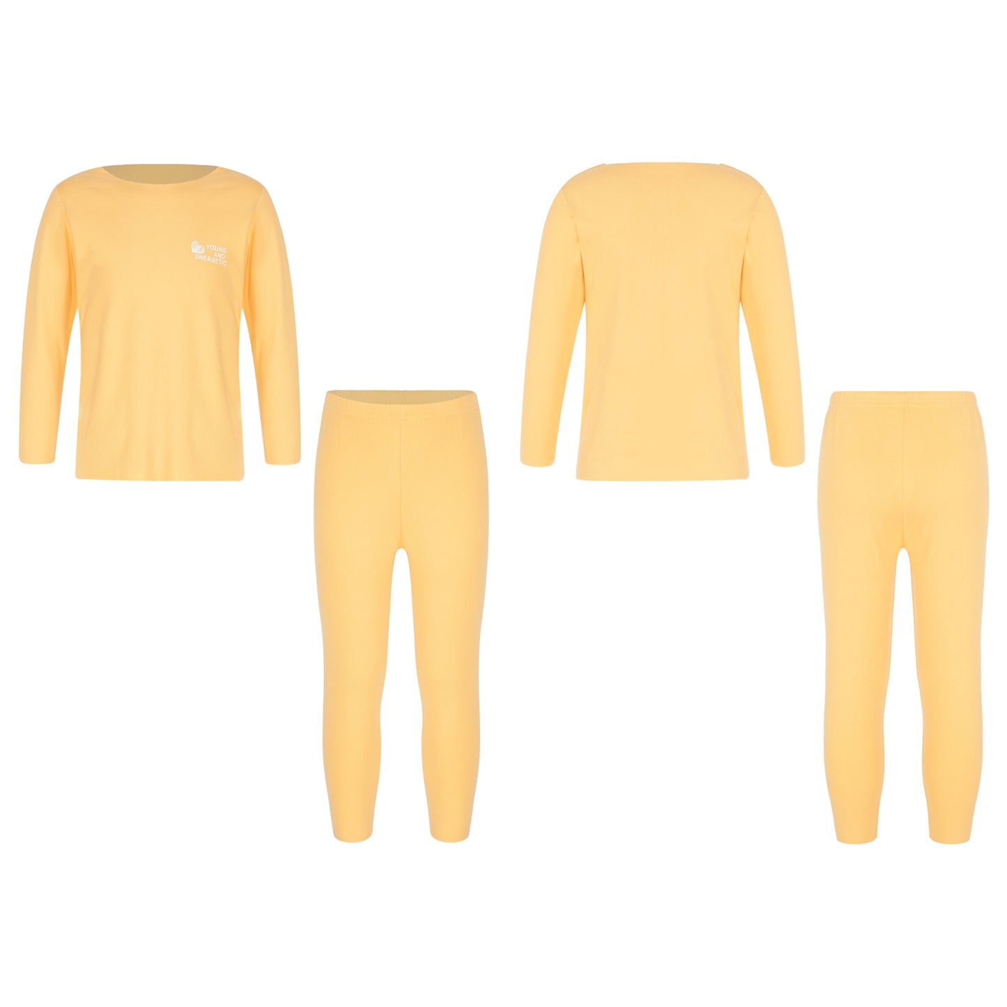 Autumn Kids Girls Boys Solid Color Thermal Underwear Set Loungewear Homewear Round Neck Long Sleeve Tops with Pants Leggings