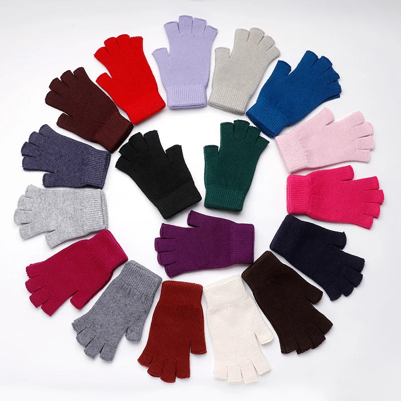 Sparsil Women Men Half Finger Cashmere Glove Short Wool Knitted Wrist Mitten Winter Warm Unisex Wollen Stretch Fingerless Gloves