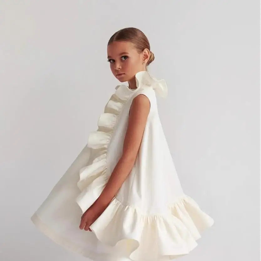 Girl Summer New Dress Sleeveless Ruffles Princess Wedding Luxury Kids Fashion Clothes Brithday Show Vestidos Outfit Wz1326