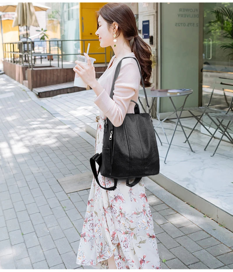 Summer White Fashion PU Leather Anti-thief Backpack Large  Volume  School Bag for Teenager Girls Multifunction Casual Sac a Dos