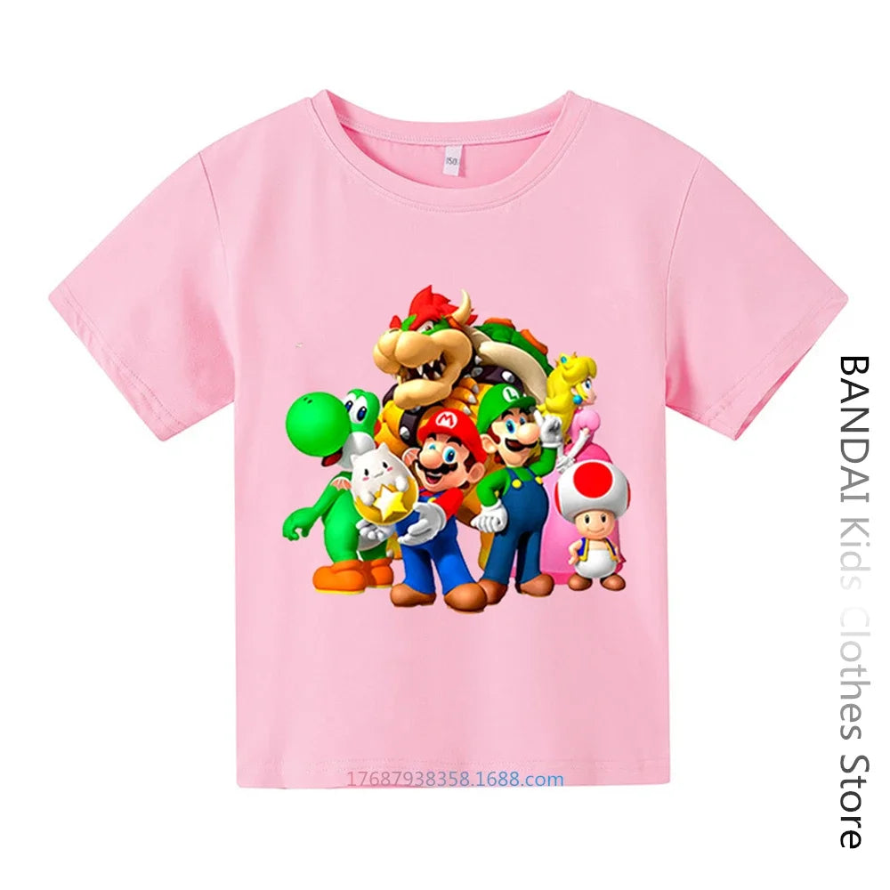 Super Mario Tshirt  Kids Fashion Baby Boy Clothes Mario Bros T-shirt Pikachu Cotton Children Tops Girls Clothing Casual Tees