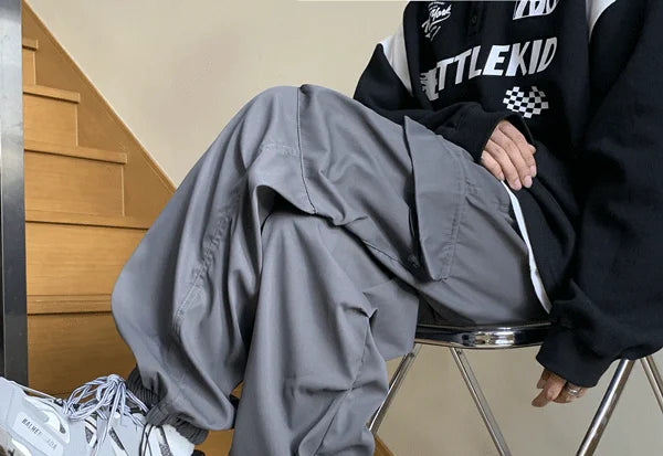 Cargo Pants Men Baggy Pleated Multi Pockets American Style Males Trousers Hip Hop Skateboard Boys High Street Autumn All-match