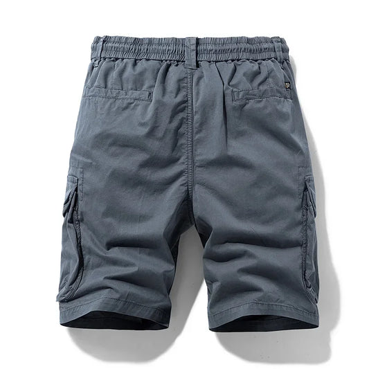 Men Short Pants Cargo Cotton Shorts Pants Mens Clothing Elastic Waist Casual Solid Beach Jogger Multi Pocket Shorts Male