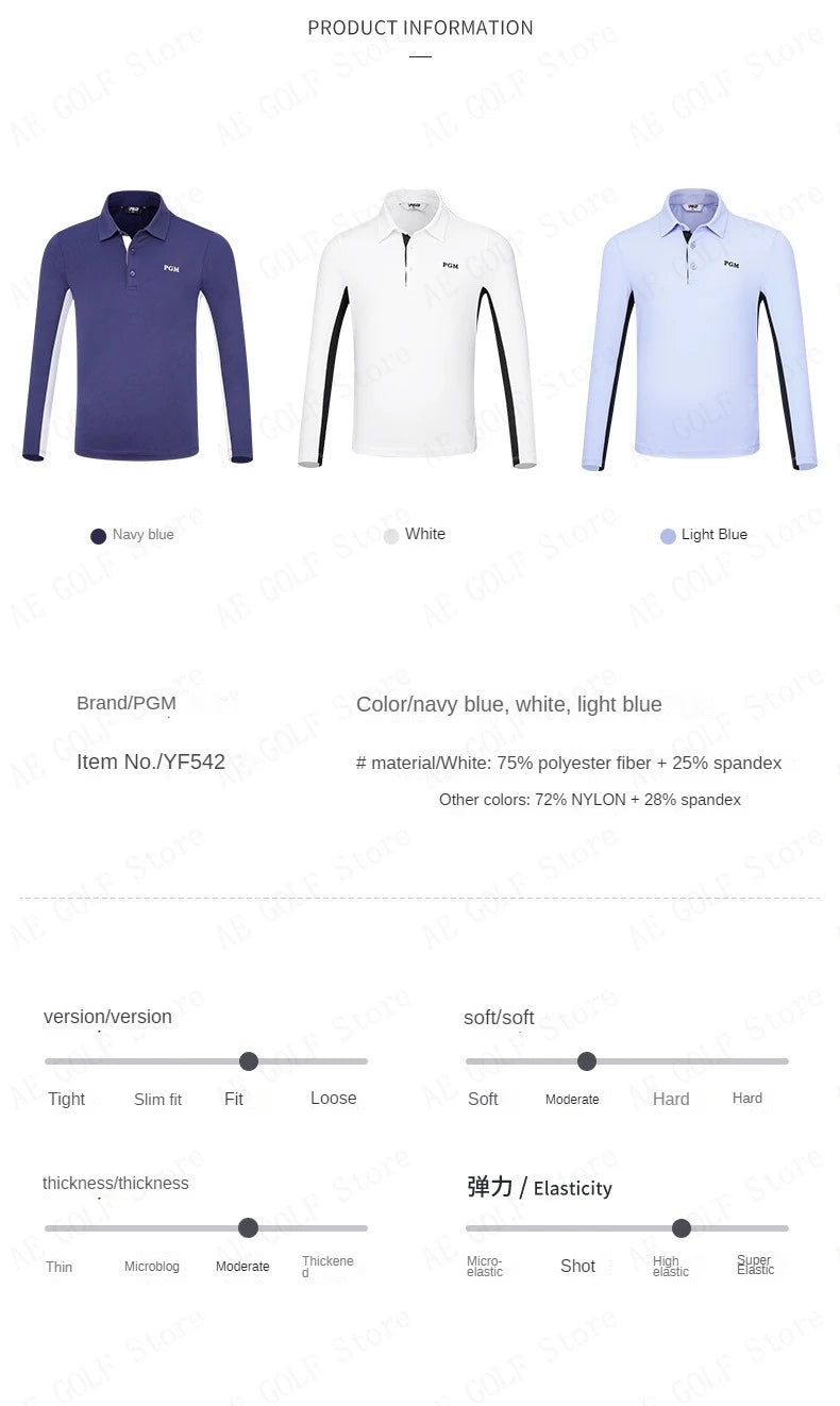 PGM Children's Golf Long Sleeve T-shirt Golf Wear for Kids Boys Shirts Soft Lapel Design Fashion Leisure Sports Top YF542