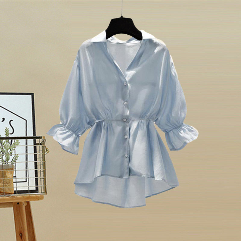 Spring/Summer Fashion Women Three Piece Set Temperament Chiffon Shirt Small Fragrant Knitted Back Temperament Split Jeans