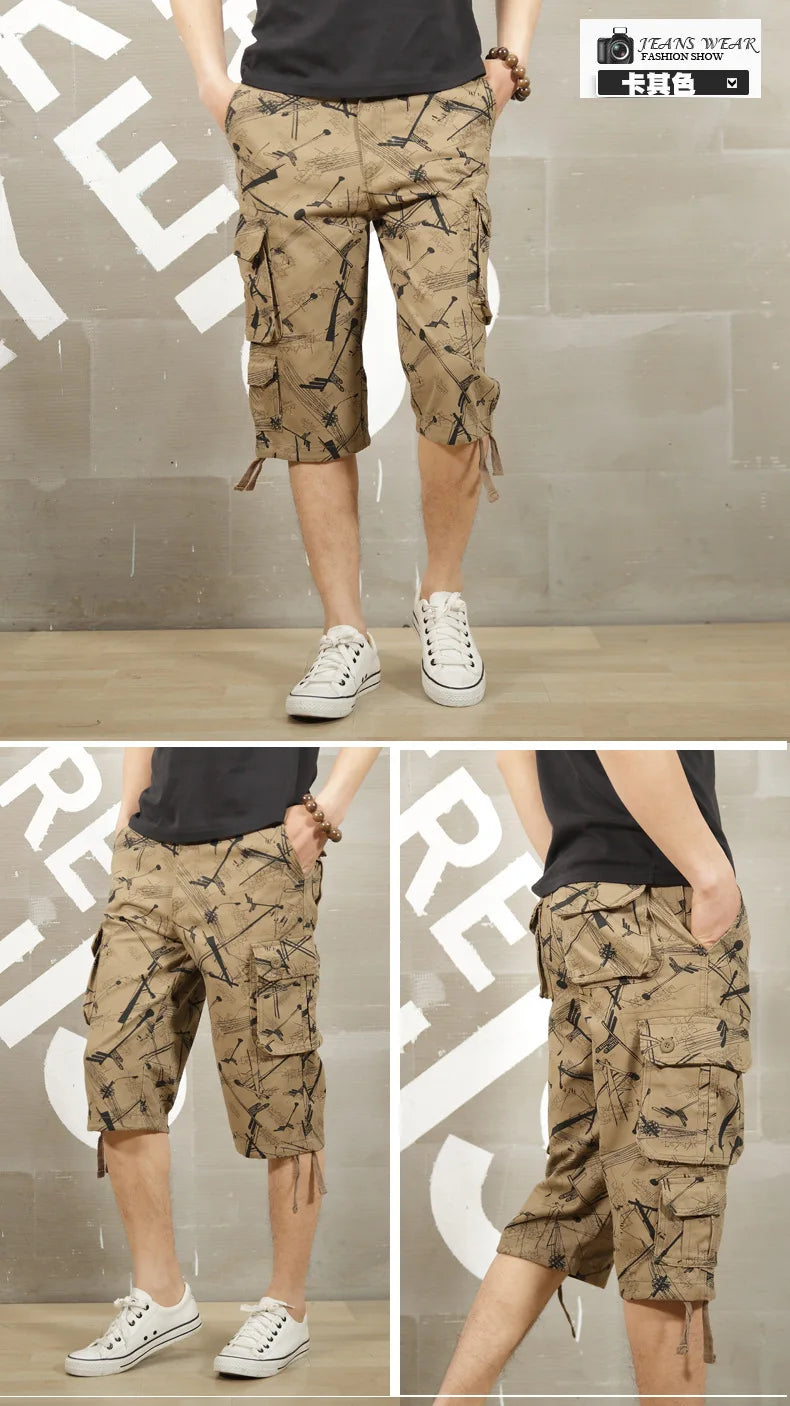 Camouflage Men Short Pants Cotton Cargo Shorts for Men Summer Casual Breeches Multi-Pocket Military Style Cargo Short Pants