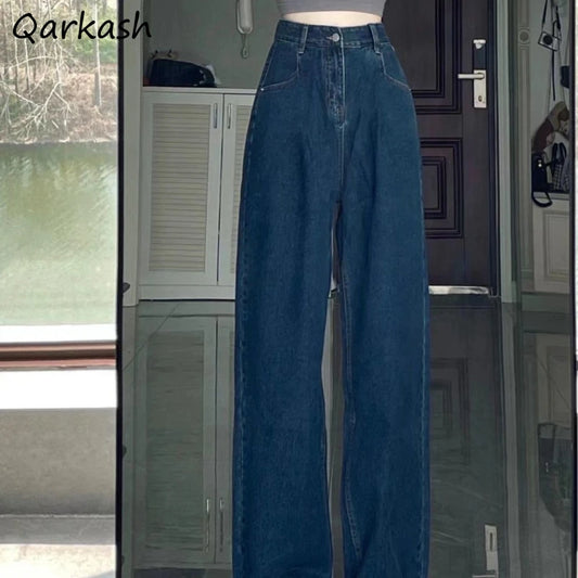 High Waisted Jeans Women Wide Leg Denim Full Length Teens Y2k Trouser Vintage American Retro  Street Simply Distressed Cool