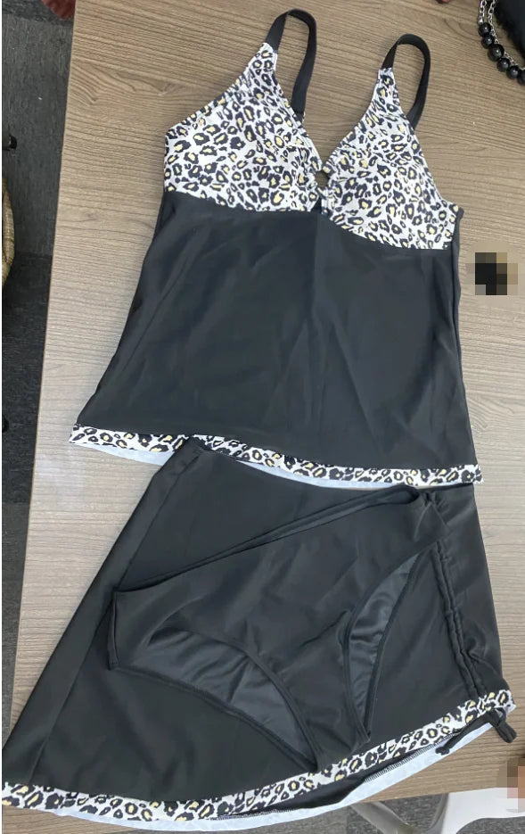 New Leopard Plus Size Swimwear V Neck Tankini Swimsuit Women Tummy Control Bathing Suit 2024 Mujer Beachwear Large SwimwearXXL