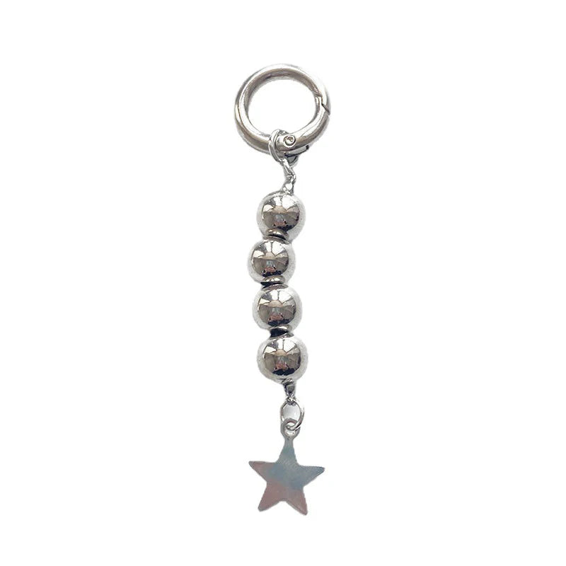 Harajuku Round Beads Star Keychain Charm Pendant For Women Sweet Cool Trend Fashion Vintage Aesthetic Accessories Gift
