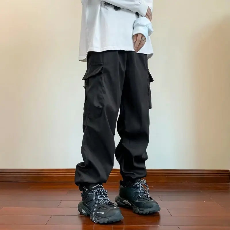 Cargo Pants Men Baggy Pleated Multi Pockets American Style Males Trousers Hip Hop Skateboard Boys High Street Autumn All-match