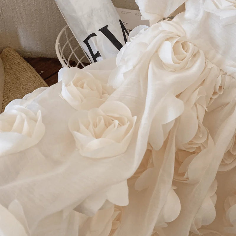 Fashion Baby Girl Princess 3D Flower Dress Infant Toddler Child Bow Vestido Short Sleeve Party Birthday Frock Baby Clothes 1-10Y