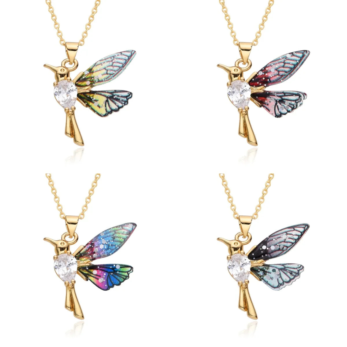 Colorful Resin Hummingbird Charms Gold Color Inlaid CZ Necklace for Women Choker Chain Pendant DIY Jewelry Accessories Wholesale