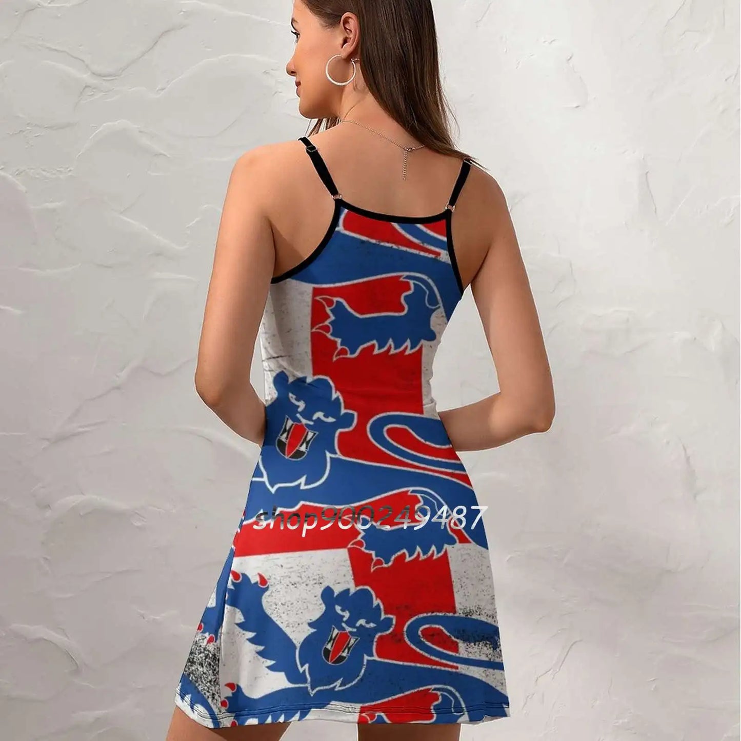 England Flag Three Lions Square Neck Dress Cute Loose Print Dresses Elegant Beach Party Dress England Football Soccer St George