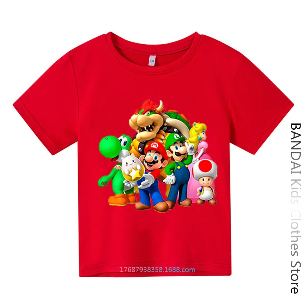 Super Mario Tshirt  Kids Fashion Baby Boy Clothes Mario Bros T-shirt Pikachu Cotton Children Tops Girls Clothing Casual Tees