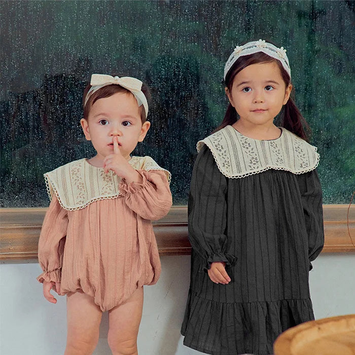 2024 New Spring Sister Clothes 0-3Yrs Kids Princess Dresses Toddler Baby Bodysuits Long Sleeved Cotton Baby Girls Party Dress