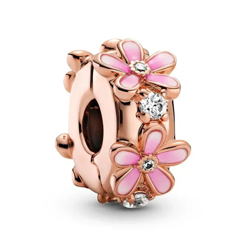 PANDORA Rose Gold Series 925 Sterling Silver Brilliant Heart shaped Round Pumpkin Car Pendant fit Original Bracelet DIY Gifts