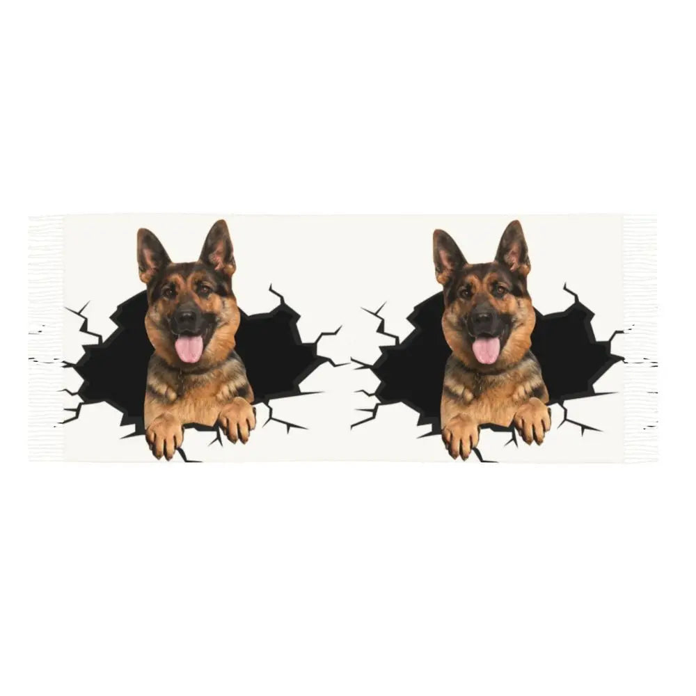 German Shepherd Courage Scarf Wrap Women Long Winter Fall Warm Tassel Shawl Unisex Alsatian Wolf Dog Lover Scarves
