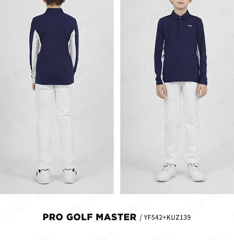 PGM Children's Golf Long Sleeve T-shirt Golf Wear for Kids Boys Shirts Soft Lapel Design Fashion Leisure Sports Top YF542
