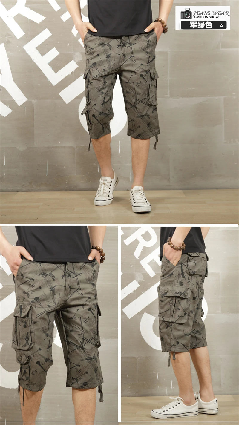 Camouflage Men Short Pants Cotton Cargo Shorts for Men Summer Casual Breeches Multi-Pocket Military Style Cargo Short Pants