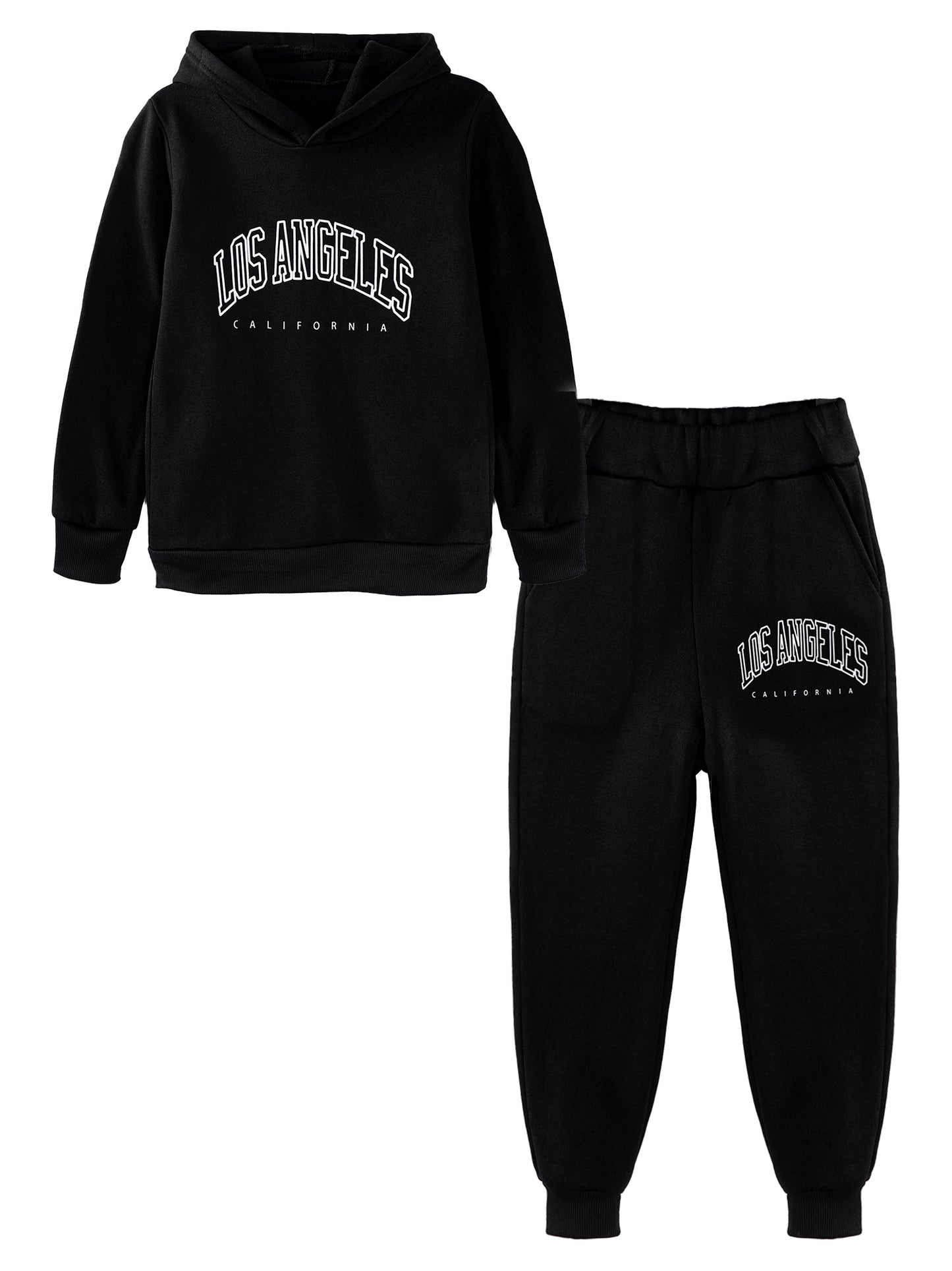 Kids Boys Girls Letter Printed Sport Suit Tracksuit Long Sleeve Hooded Pullover with Elastic Waistband Pants