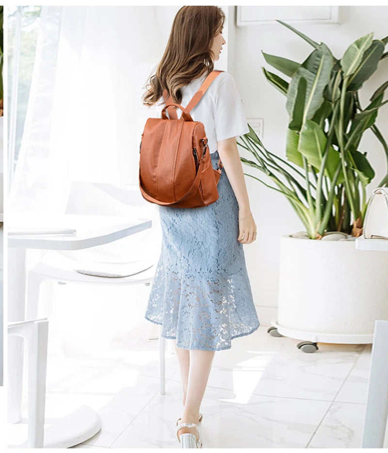 Summer White Fashion PU Leather Anti-thief Backpack Large  Volume  School Bag for Teenager Girls Multifunction Casual Sac a Dos