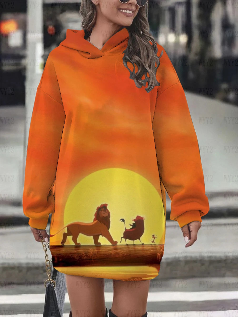 New Lion King Simba Hoodie Dress Sweatshirt Fashion Disney Dress Sweatshirt Dress Allover Printed Hoodie Tops for Women