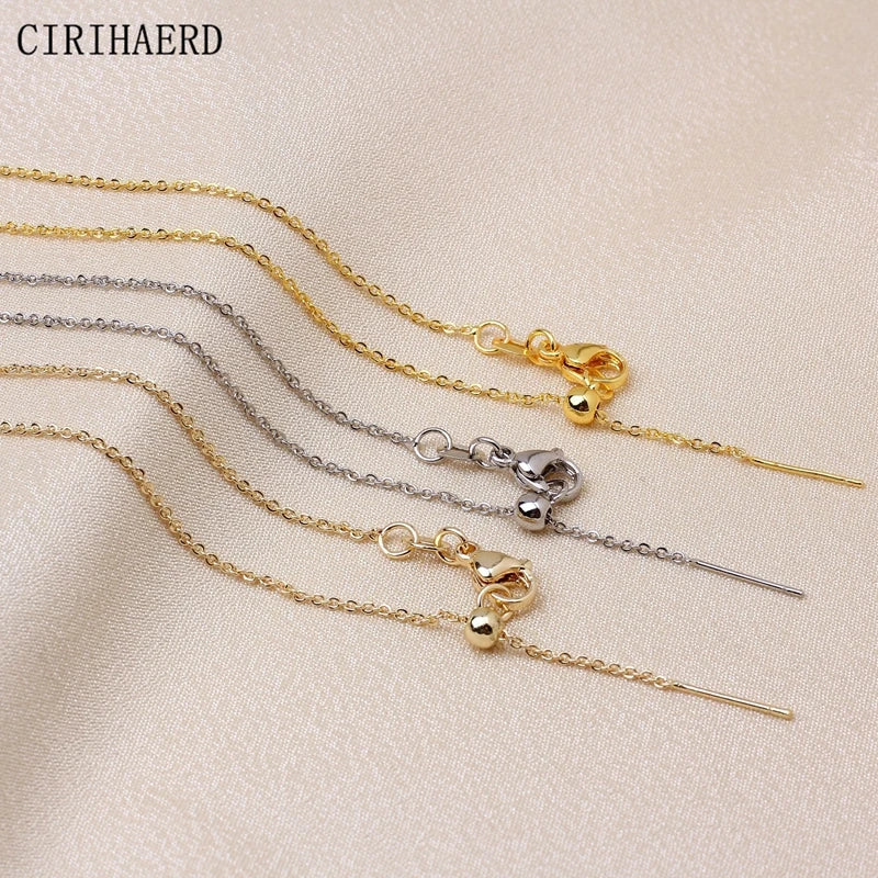 14K Gold Plated Flat Round Chain Thrusting Pin Beaded Adjustable Chains For DIY Women's Necklace Jewelry Accessories Fine Chain