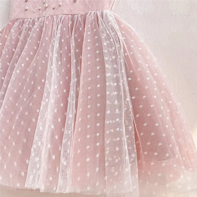Baby Girl Princess Angel Wing Dress Infant Toddler Child Sleeveless Pearl Vestido Party Pageant Birthday Baby Clothes 1-12Y