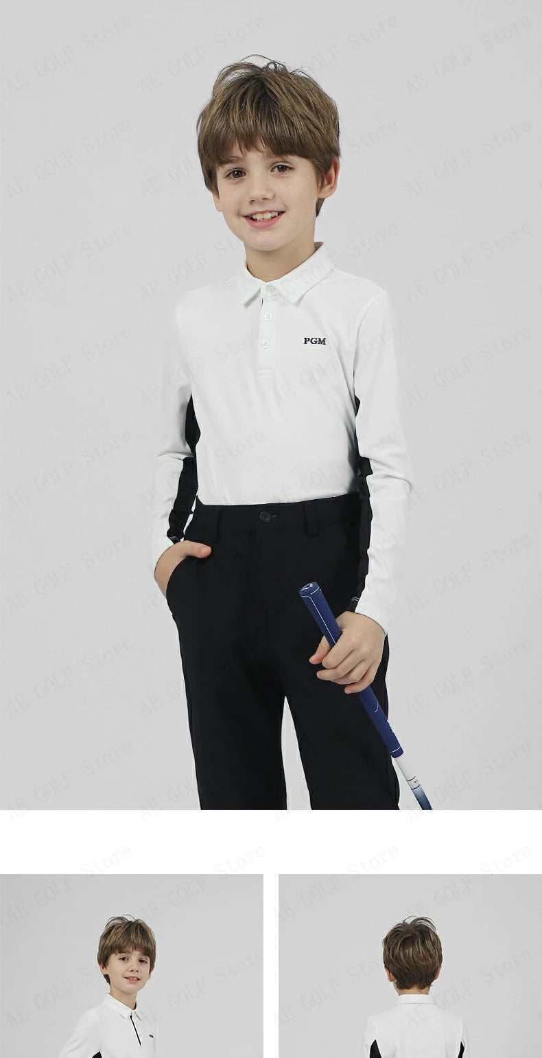 PGM Children's Golf Long Sleeve T-shirt Golf Wear for Kids Boys Shirts Soft Lapel Design Fashion Leisure Sports Top YF542