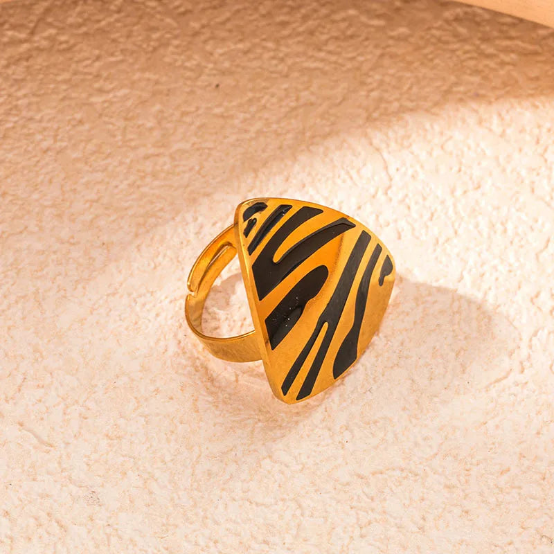 ANENJERY 316L Stainless Steel Tiger Stripe Necklace Earring Ring For Women Vintage New Trend Jewelry Set Gifts