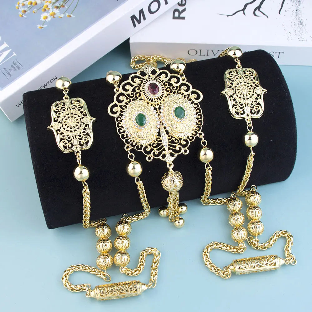 Sunspicems Chic Moroccan Bride Body Jewelery Algeria Women Back Shoulder Chain Gold Color Arabic Wedding Jewelry Long Necklace
