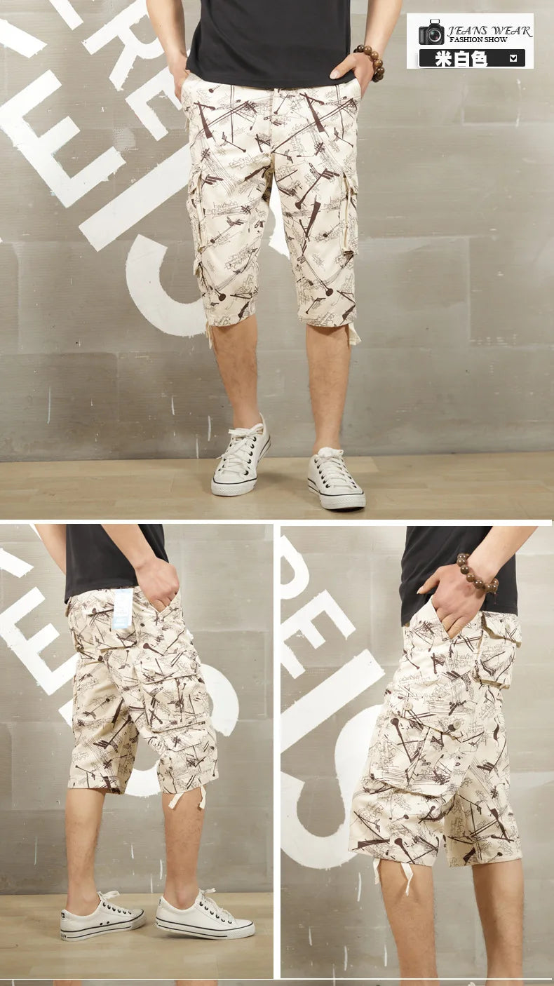 Camouflage Men Short Pants Cotton Cargo Shorts for Men Summer Casual Breeches Multi-Pocket Military Style Cargo Short Pants