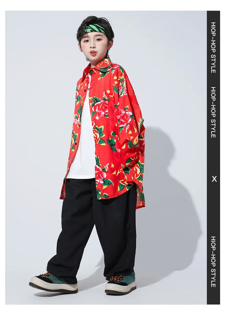New Kids Street Dance Hip Hop Clothing Boys Girls Loose Long Sleeves Shirt Black Pants Casual Rave Clothes Teenagers Stage Wear