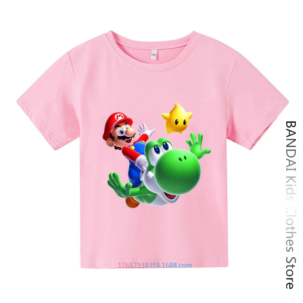 Super Mario Tshirt  Kids Fashion Baby Boy Clothes Mario Bros T-shirt Pikachu Cotton Children Tops Girls Clothing Casual Tees
