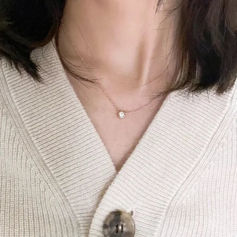 925 Sterling Silver Classic Pendant Women's Single Zircon Simple Necklace Fashion Brand Jewelry