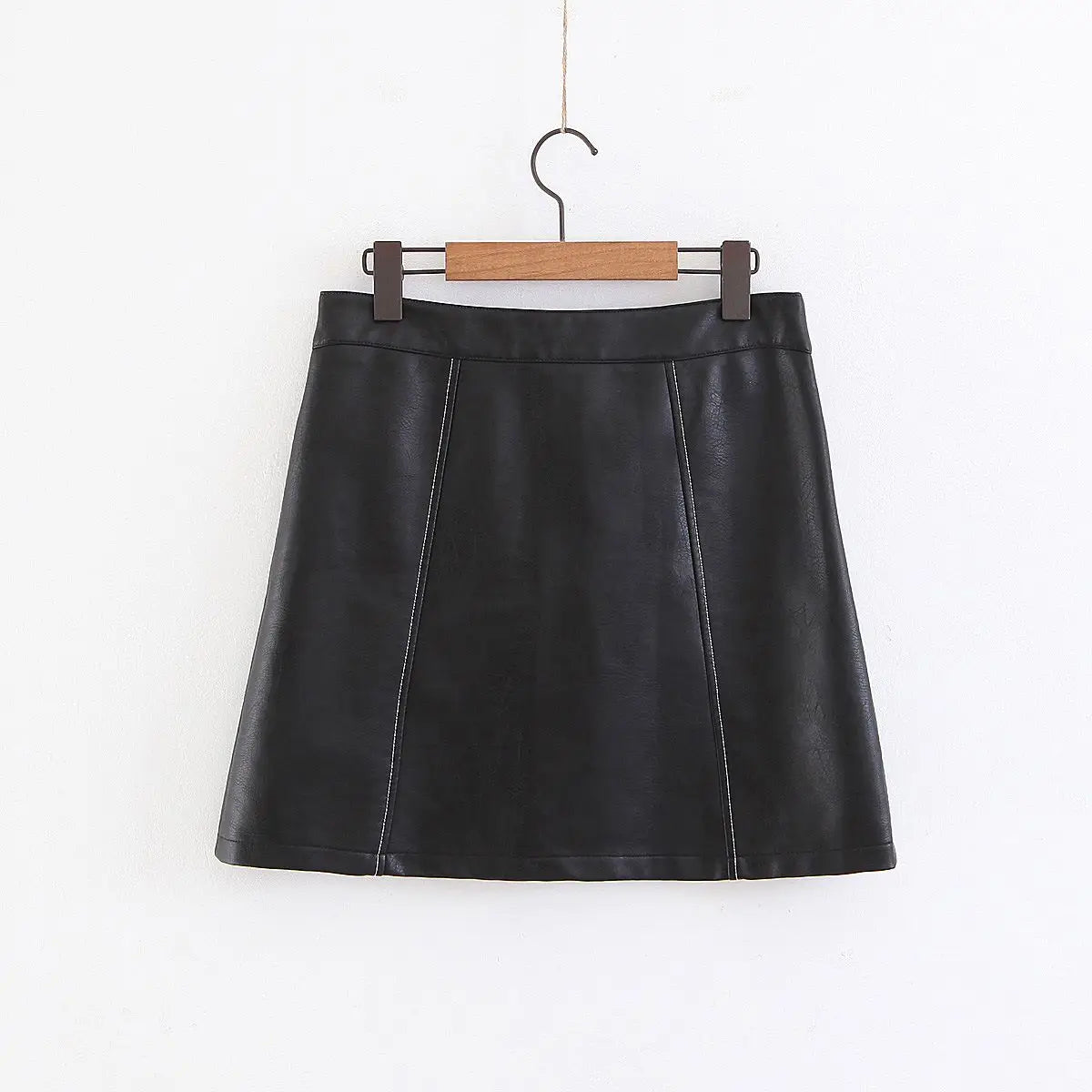 Ins Overskirt For Women High Waist Bright Line Zipper Hong Kong Style Black Hip Wrap Pu Leather Skirt Plus Size Good Quality