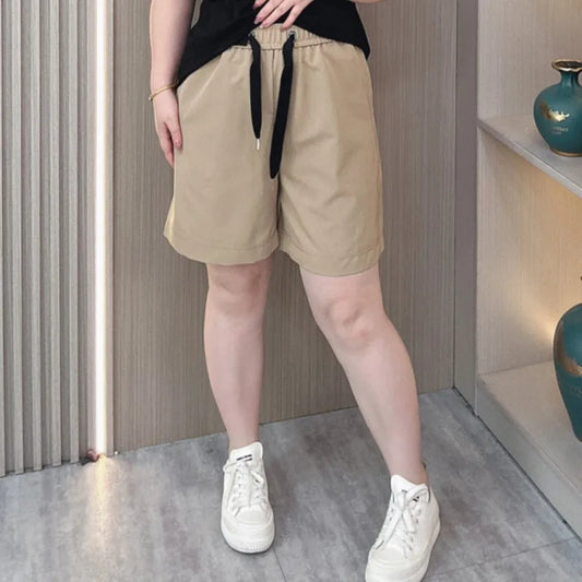 Casual Shorts Women Summer New Plus Size High Waist Ice Silk Straight Wide Leg Hot Pants