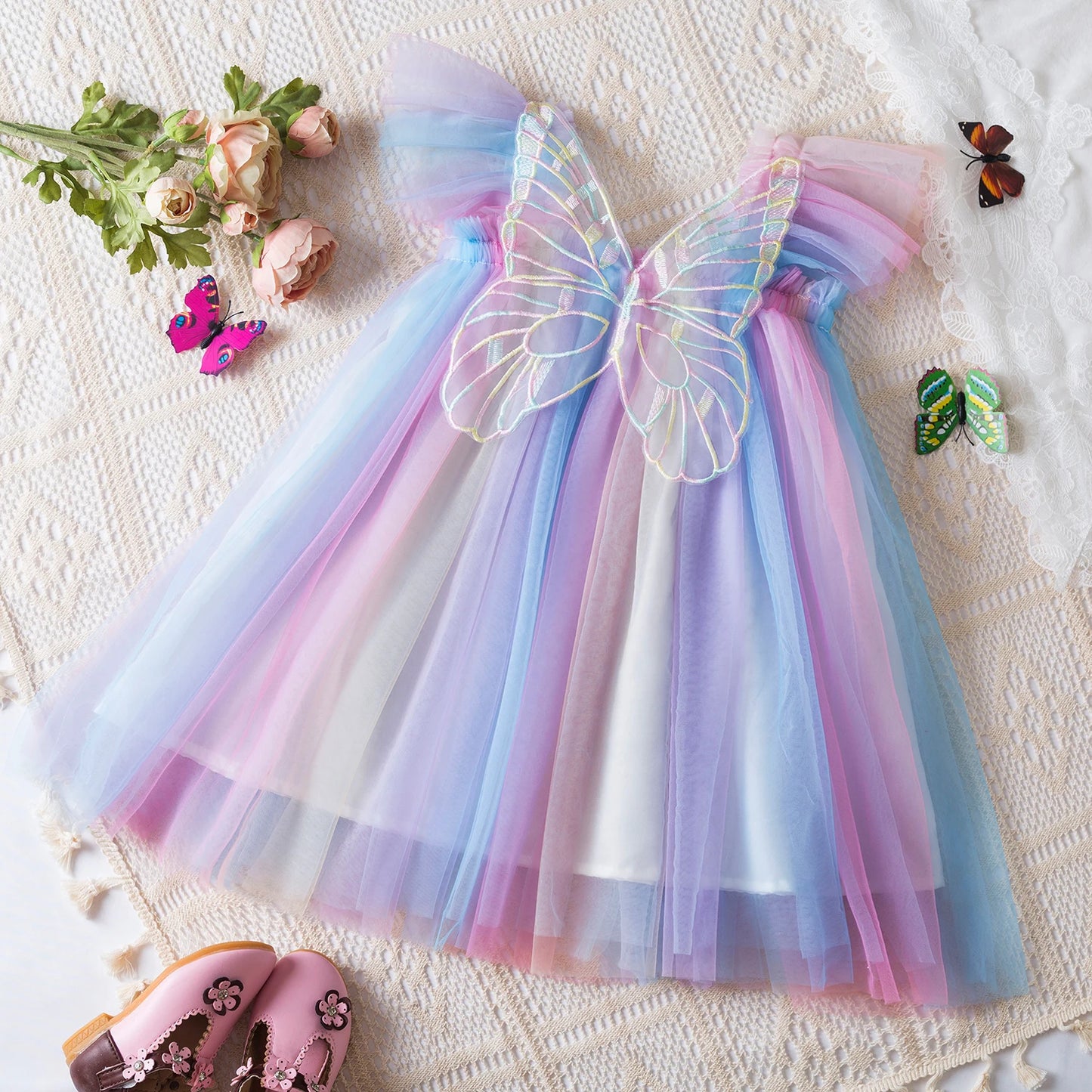 Butterfly Newborn Baby Dress New Summer Cute Baby Girls Clothes Tulle Lace Embroidery Infant Party Clothing 1 -5Y Birthday Dress