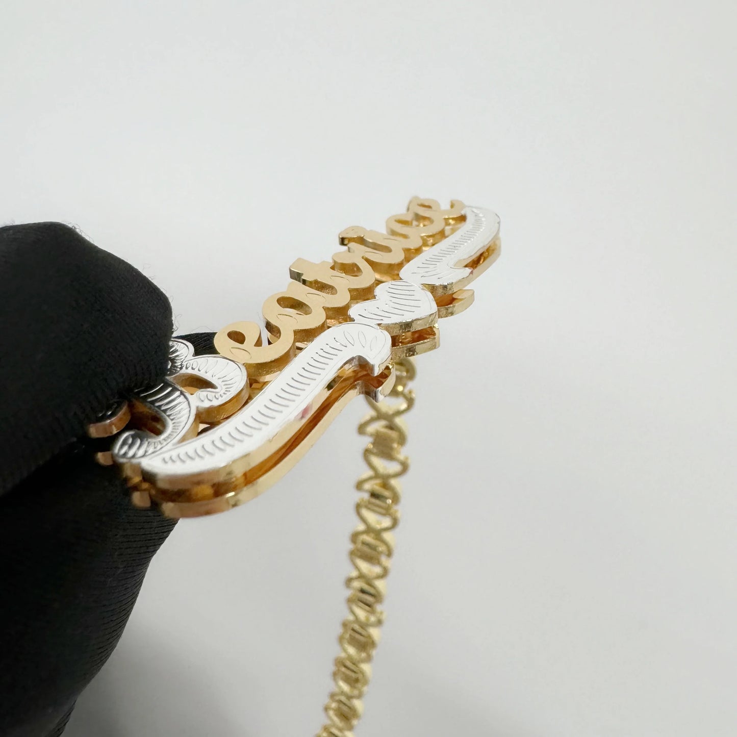 Custom 3D Name Pendant with Heart Personalized Double Nameplate Necklace xoxo Chain Customized Two Tone Name Plate Necklace