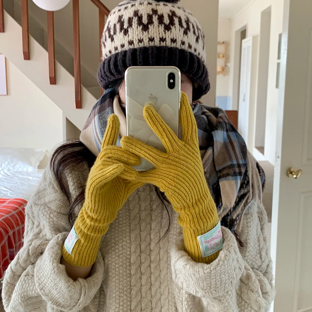 New Cute Rabbit knitting Gloves Female Winter Mittens Factory Outlet Fur Gloves women's winter gloves Women Girls Mittens 2024