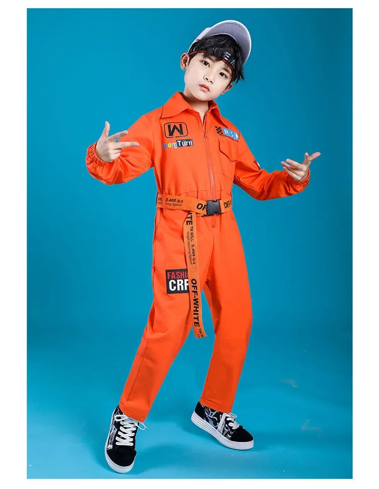 Kids Boys Girls Long Sleeve Casual Jumpsuit Cargo Pant Children Teenager Streetwear Hip Hop Playsuits Dance Stage Show Clothing